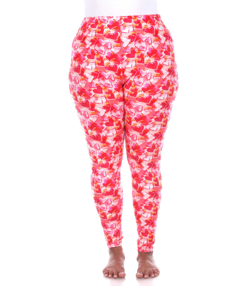 Back of a model wearing a size one-size-fits-all Super Soft Heart Printed Leggings in Red Heart by White Mark. | dia_product_style_image_id:249248